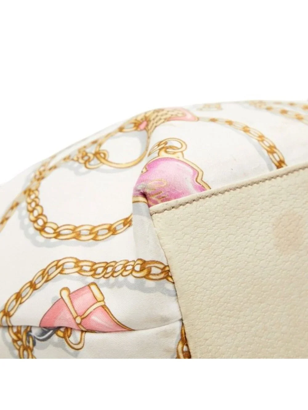 Gucci Logo Chain Motif Mini Tote White Multicolor Nylon Leather